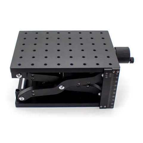 Z Axis Lifting Table Manual Pro-Grade Fine-Tuning Platform For Lab Optical Setup 110mm Stroke 210x150mm Aluminum Anodized Black Screw Driven Lift With 30kg Capacity, side view