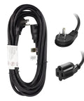 25 Ft Indoor Flat Plug Extension Cord With Low Profile 3 Prong Grounded Power Cable Black, coiled with plug detail view