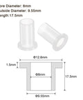 Flanged Sleeve Bearing Set, 10 Pcs, 8mm x 9.55mm x 17.5mm Nylon Oilless Bushing for Machinery and Equipment, technical diagram