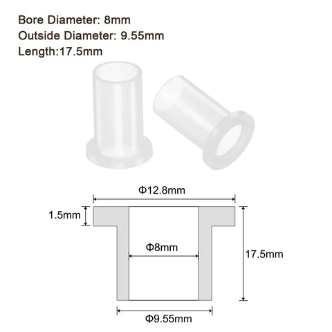 Flanged Sleeve Bearing Set, 10 Pcs, 8mm x 9.55mm x 17.5mm Nylon Oilless Bushing for Machinery and Equipment, technical diagram