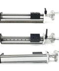 Premium Manual Linear Sliding Table Stage Featuring Top Shelf Precision Ball Screw Spindle adjusting 100 to 1000 millimeters, showcasing build and precision.
