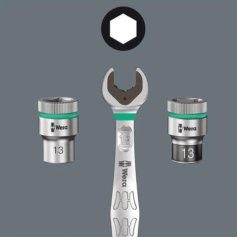 Zyklop 8790 HMA One Quarter Inch Socket With Hex Head, spanner and sockets, showing 13 mm size and detailed design