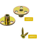 Heavy Duty 64 Pack 3/8 Inch Tee T Nuts With Round Flange Base And Mounting Screws Corrosion Resistant Hardware for Furniture Assembly, includes 16 nuts.