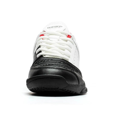 Front view of Durable Fencing Kicks For Men And Women With Breathable KPU Upper, Lightweight Rubber Torsion Sneakers, Size 9.5, Black Red