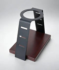 Straight Up Solid Coffee Stand And Dripper Holder Built With Heavy Duty Carbon Steel And Wooden Pedestal Base For Clean Manual Brew Organization That Stays Crisp, showing black carbon steel stand on wooden base.