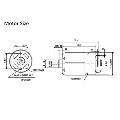 Technical drawing of Rs550 High Speed DC Motor featuring dimensions for robotics projects and compact builds.