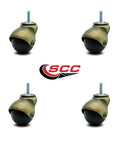 Rock Solid 2 Inch Swivel Ball Caster Wheels For Smooth Furniture Gliding With Killer Antique Brass Hood Finish And 5/16 Threaded Stem That Handles 300 Lbs Easy Set Of 4 displayed from multiple angles.