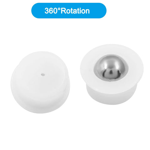 12 Pack Mini Ball Transfer Bearing Units For Table Conveyors And Furniture Rollers, One Third Inch Ball Roller Wheels In Nylon And Stainless Steel showing 360° rotation