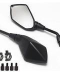 Premium 2 Pack Motorcycle Rearview Mirrors With Wide Angle HD Glass And Anti Shatter Coating For Safe Street Biking Cruiser Scooter Or E bike Riding Experience Featuring Adjustable Foldable Design, black