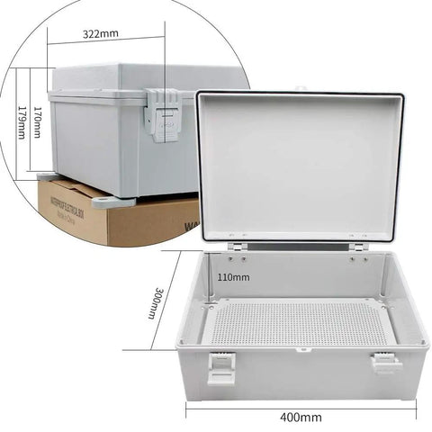Tough As Nails Outdoor Weatherproof Electrical Box With Internal Mounting Panel, Rugged Large Project Box, Hinged Open, Dimensions Shown