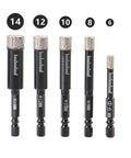 Diamond dry core drill bits set for tile and marble; five bits 6-14 mm with diamond-coated tips.