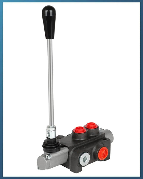 Front view of One Spool Hydraulic Flow Control Valve For Tractor Loader, 11 GPM At 3600 PSI, SAE Ports, with joystick lever.