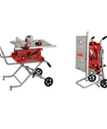 Heavy Duty 10 Inch Sliding Table Saw With 110V Motor And Quick Clamping Rip Fence offering precise adjustments shown in working position and folded.