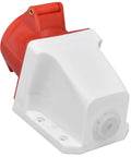 Tough As Nails Industrial Cee Socket Wall Mounted Heavy Duty Polycarbonate Housing With Genuine Brass Contacts Ip44 Weather Proof Plug And Play Power Receptacle Dead Nuts Reliable For Campsites Worksites And Job Sites, showing side view of red and white weatherproof outlet.