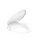 Manual Dual Wand Bidet Toilet Seat With Quiet Close Elongated Design, white, showing easy quick release hinges and oval shape