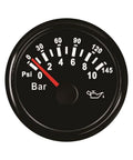 ELING 52mm oil pressure gauge for marine use, front view, 0-10 bar / 0-145 psi, backlit, black dial