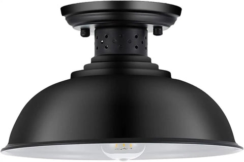 Front view of Industrial Semi Flush Mount Ceiling Light Matte Black Farmhouse Fixture, 13 Inch, E26 socket, easy install.
