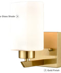 Modern Gold Wall Sconce Vanity Light With Milky White Glass Shade Set Of 2 For Bathroom And Bedroom, Vintage Brassy Finish
