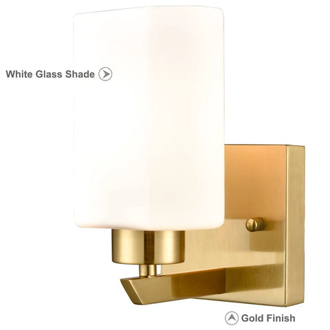 Modern Gold Wall Sconce Vanity Light With Milky White Glass Shade Set Of 2 For Bathroom And Bedroom, Vintage Brassy Finish