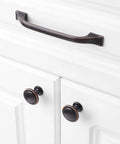 Oil Rubbed Bronze Slick Square Foot Craftsman Cabinet Pull Handles 5 Inch Center To Center Screws 128mm 25 Pack on white cabinet