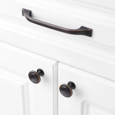 Oil Rubbed Bronze Slick Square Foot Craftsman Cabinet Pull Handles 5 Inch Center To Center Screws 128mm 25 Pack on white cabinet