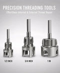 Upgraded 4 In 1 Plastic Pvc Water Pipe Threading Die Set With Internal External Thread Cutter For 1/2 3/4 And 1 Inch Pipes, showing precision threading tools.