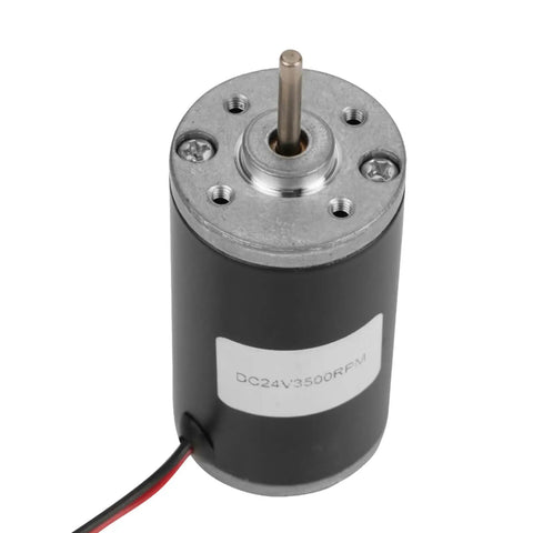 Badass Heavy Duty Dc Motor Featuring Pure Copper Windings And Rock Solid Torque Output Designed For Robotics And Industrial Automation Workloads Running Smooth At 24V And 3500 Rpm Non Stop, showing top view and connector.