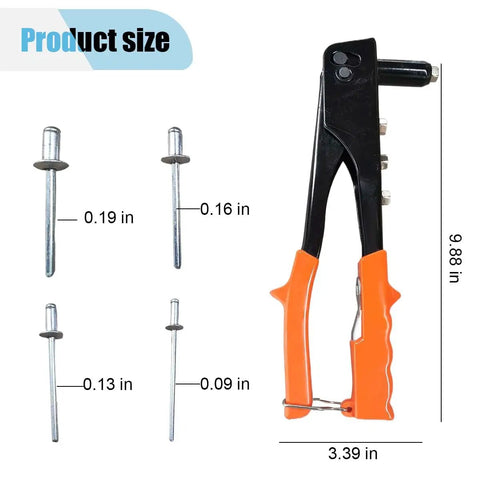 Beefy Manual Rivet Gun Kit With Four Head Sizes For Three Thirty-Second, One Eighth, Five Thirty-Second, And Three Sixteenth Rivets