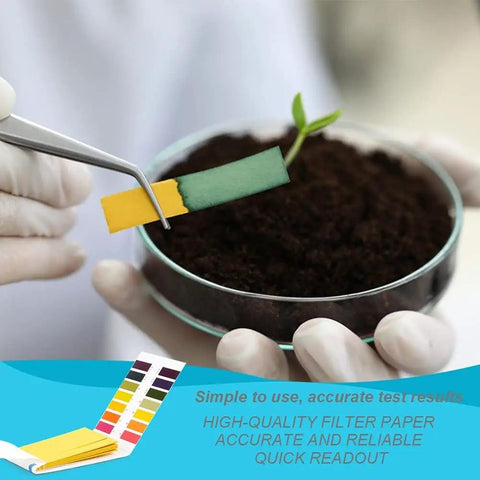 PH Test Strips Full Range Kit 320 Pieces 1 To 14 Litmus Paper used on soil sample in petri dish with tweezers