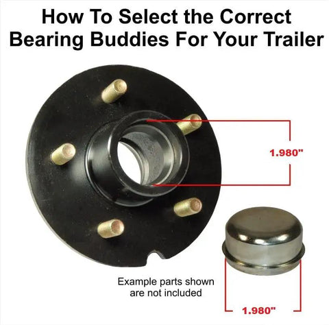 Trailer Hub Cap Protector In Stainless Steel Bearing Buddies, 1.98 Inch Diameter with diagram showing measurement details