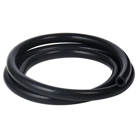 Coiled silicone heater hose, 1/4 in ID x 5 ft, black reinforced 1-ply automotive coolant/radiator vacuum line.