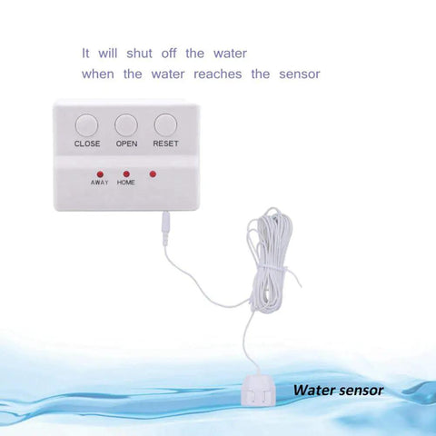 Water Leak Detector With Auto Shutoff Valve For 3/4 NPT Pipes, Smart sensor with manual open, close, reset buttons and wire