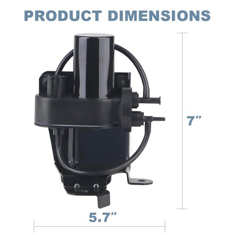 Front view of JDMON electric vacuum pump, black plastic automotive part; 7 in tall by 5.7 in wide.