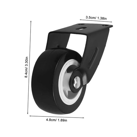 Four Piece Heavy Duty Sliding Door Roller Wheels And Rock Solid Side Mount Casters For Barn Doors Cabinets And Furniture Featuring An Adjustable Trolley Pulley Kit That Rolls Like Butter While Keeping Things Square And Secure, black steel caster wheel with mounting bracket.
