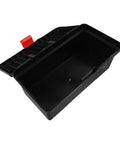 14-Inch Rugged Plastic Tool Box With Snap Lock Buckle top view showing black polypropylene build and spacious interior for efficient storage.