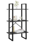 Three Tier Industrial Grey Storage Shelf Engineered Wood Freestanding Bookcase For Living Room And Basement with decor items.