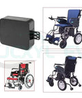 Heavy Duty Tough As Nails 24V Lithium Wheelchair Battery Replacement For Mobility Scooters showing durable battery pack and wheelchair.