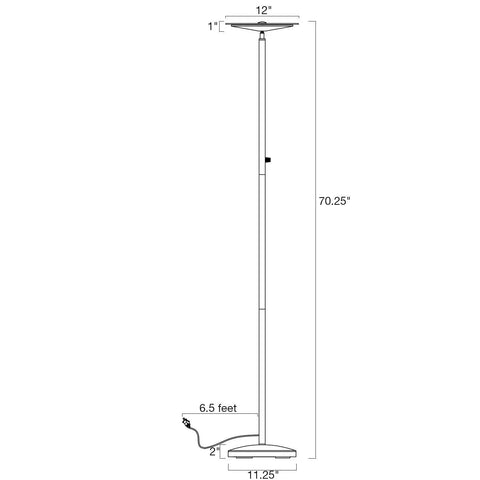 70 Inch Modern LED Torchiere Floor Lamp With Glass Diffuser Dimmable ETL Listed Timer And Wall Switch Compatible Adjustable Head