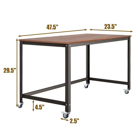 Smooth Ride Rolling Computer Desk With Lockable Wheels And Heavy Duty Steel Frame Portable Laptop Workstation, 47.5" wide wood top.