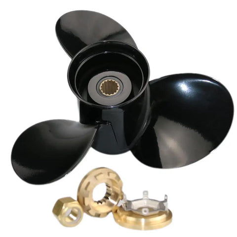 Black 12 3/4 Inch Aluminum Outboard Propeller 21 Pitch 3 Blade 15 Spline Right Hand Rotation Compatible With Mercury Outboard Engines 40 HP To 140 HP Permanent Hub Washer Included Beefed Up For Smoother Faster Acceleration