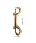 Heavy Duty Brass Double Ended Bolt Snap Hooks For Dog Leashes And Cat Collars Plus Solid Trigger Latches shown from the side measuring 10.5cm.