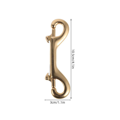 Heavy Duty Brass Double Ended Bolt Snap Hooks For Dog Leashes And Cat Collars Plus Solid Trigger Latches shown from the side measuring 10.5cm.