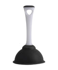 Hardcore Sink Plunger With Ergonomic Flat Handle And Slick Five Inch Rubber Cup For Quick Tub Shower Drain Unclogging And Gnarly Bathroom Clog Removal Tool, black rubber cup and white ergonomic handle.