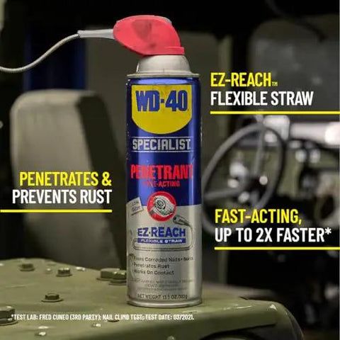 Penetrant With 8 Inch EZ Reach Flexible Straw Pulls Rusted Nuts Loose And Frees Stuck Bolts, Deep Penetration Into Crevices And Seams, 13.5 Oz can