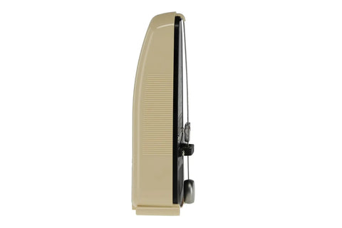 Side view of Piccolo Metronome Taktell With Ivory Plastic Casing, Pendulum Tempo Visual Cue, No Bell, German Made Precision Practice Metronome For Musicians, Pros, Rehearsals And Gigs