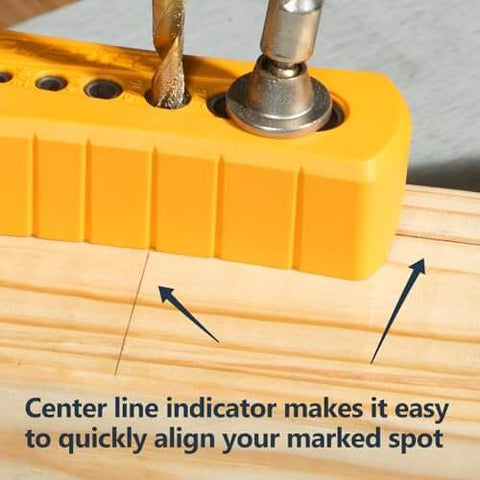 Pro Grade Drill Guide And Jig Block With Six Common Drill Bit Sizes For Straight Perpendicular Holes In Woodworking V Groove