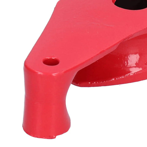 Close-up of red cast iron handle of Heavy Duty 90 To 180 Degree Conduit Bending Tool Manual Pipe Bender for pipes.