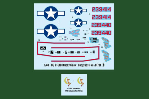 Decal sheet for US P61B Black Widow Night Fighter Model Kit With Radar Nose B Variant For Aviation Geeks And Scale Builders