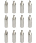 12 Pack 100 Grain Stainless Steel Pro Grade Field Tips For 8mm Arrows Glue On Target Arrow Points arranged in rows