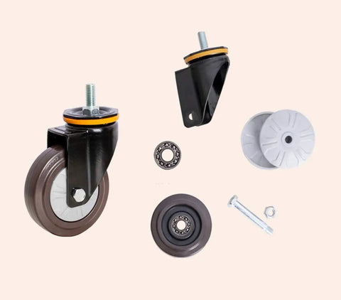 Big Heavy Duty Rubber Castor Wheels Four Pack Swivel Casters With Brake M12 Thread Rod Four Inch Trolley Dolly components display